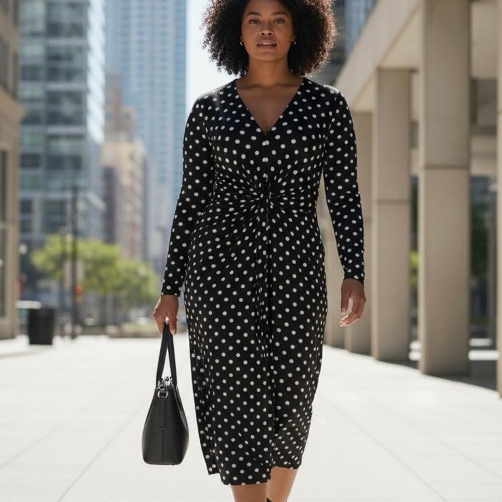 Club L Midi Dress Partial wrap Black with white polka dots size UK16 = US 12 NWT